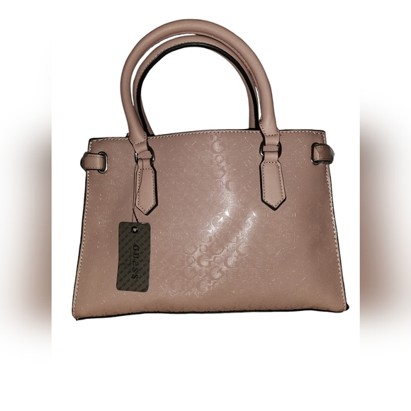 GUESS Dixon Dusty Mauve Logo Debossed Satchel Hanbag - Picture 2 of 9